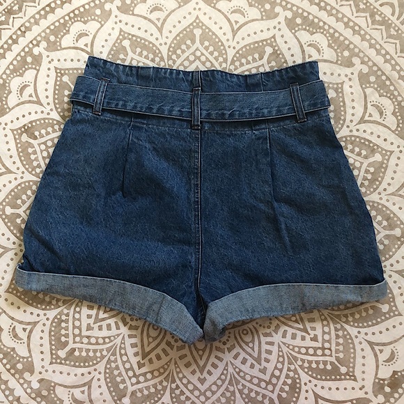 High Waisted Paper Bag Denim SHORT Shorts Size 30 Waist Forever 21 Los Angeles - Picture 2 of 10